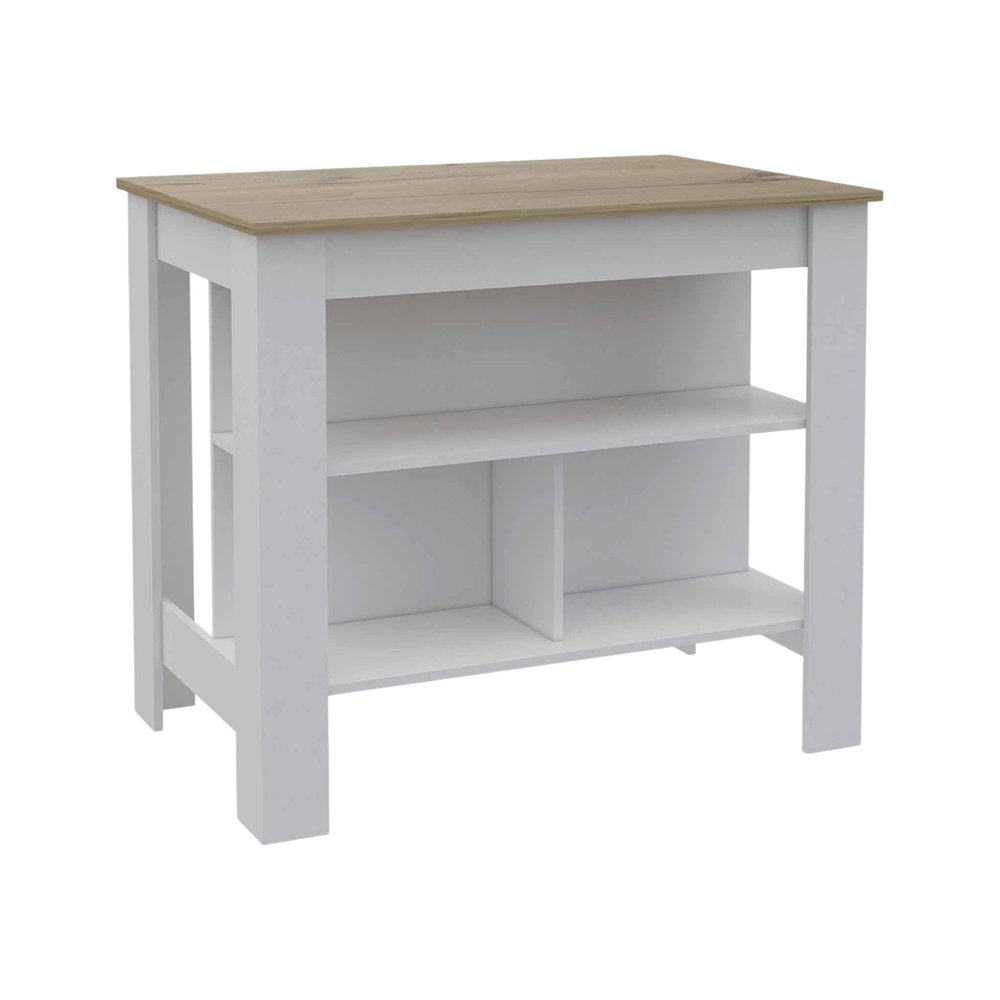 White and Brown 41" Kitchen Island With Storage HomeRoots