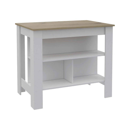 White and Brown 41" Kitchen Island With Storage HomeRoots