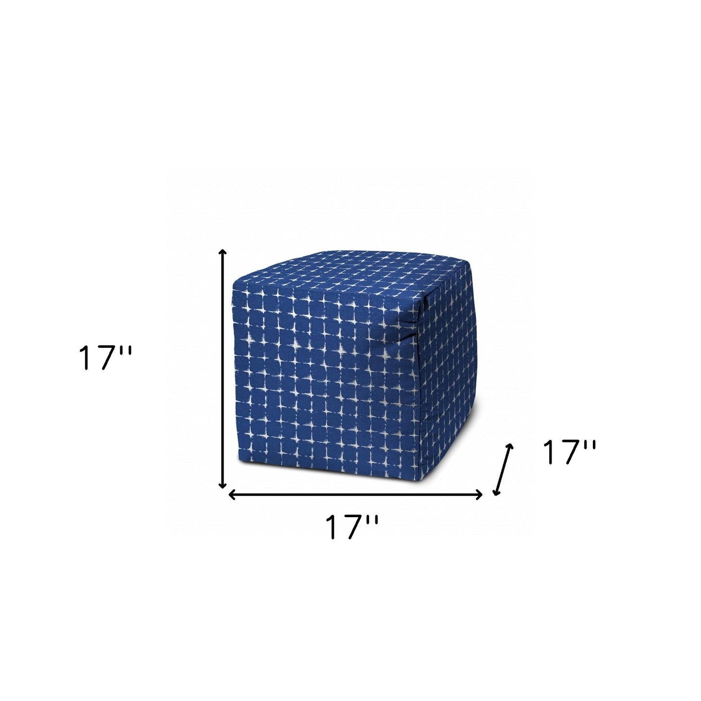 17" Blue and White Polyester Cube Geometric Indoor Outdoor Pouf Ottoman