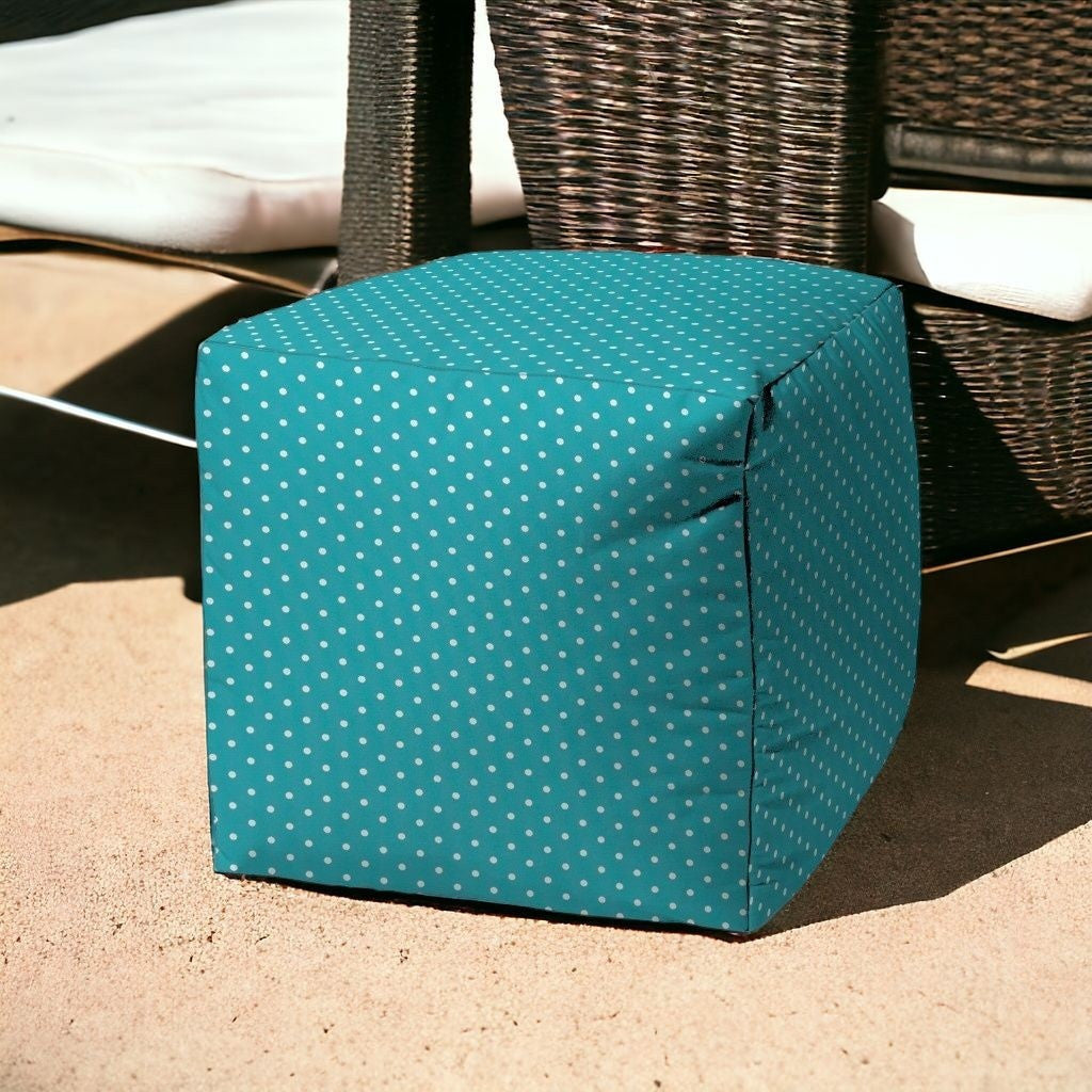17" Green Polyester Cube Polka Dots Indoor Outdoor Pouf Ottoman