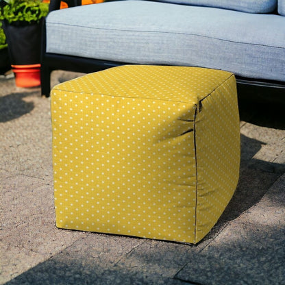 17" Green Polyester Cube Polka Dots Indoor Outdoor Pouf Ottoman