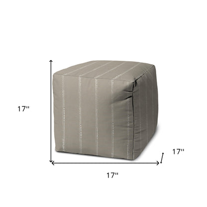 17" Taupe Polyester Cube Striped Indoor Outdoor Pouf Ottoman