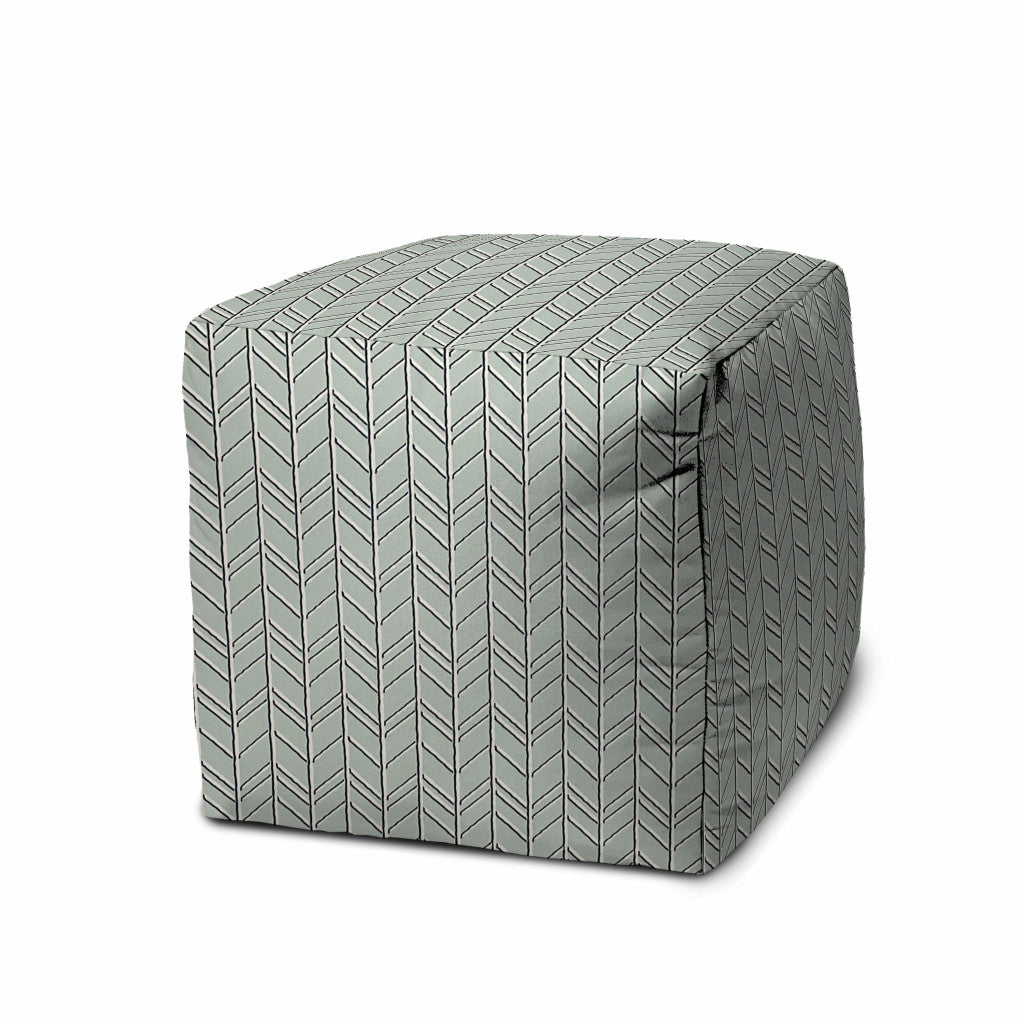 17" Green Polyester Cube Geometric Indoor Outdoor Pouf Ottoman