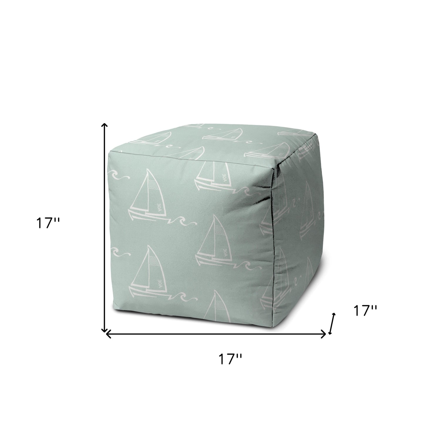 17" Green Polyester Cube Indoor Outdoor Pouf Ottoman