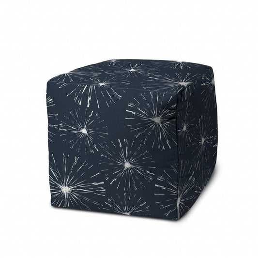 17" Blue Polyester Cube Geometric Indoor Outdoor Pouf Ottoman - FurniFindUSA