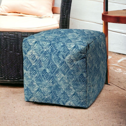 17" Blue Polyester Cube Indoor Outdoor Pouf Ottoman