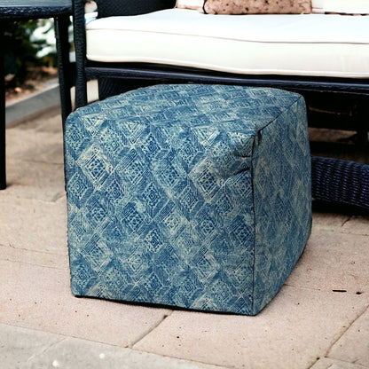 17" Blue Polyester Cube Indoor Outdoor Pouf Ottoman