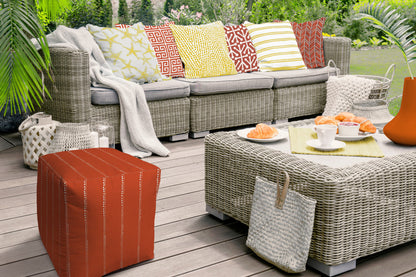 17" Orange Polyester Cube Striped Indoor Outdoor Pouf Ottoman