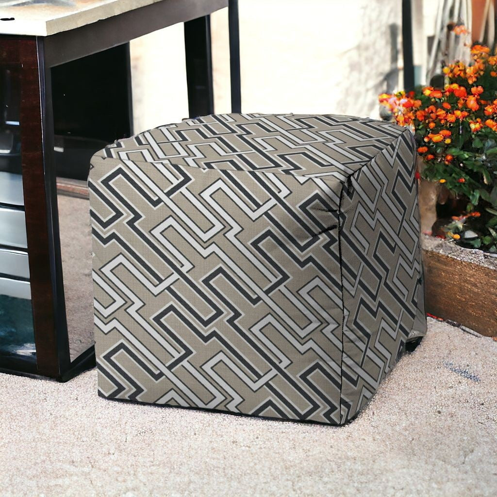 17" Taupe Polyester Cube Geometric Indoor Outdoor Pouf Ottoman