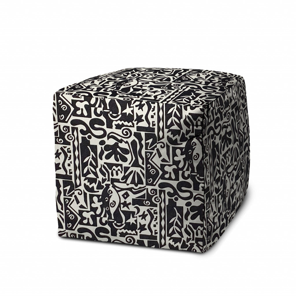 17" Black Polyester Cube Geometric Indoor Outdoor Pouf Ottoman - FurniFindUSA