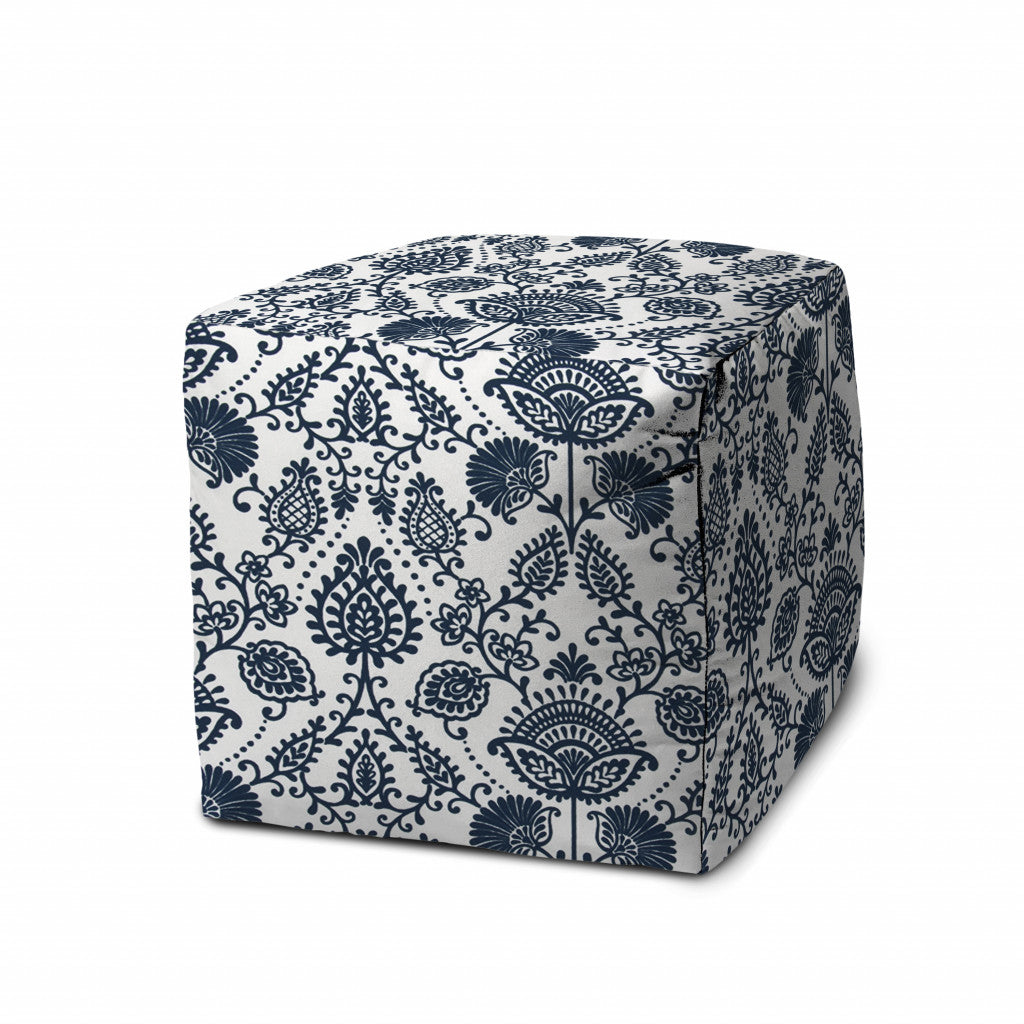 17" Blue Polyester Cube Indoor Outdoor Pouf Ottoman - FurniFindUSA