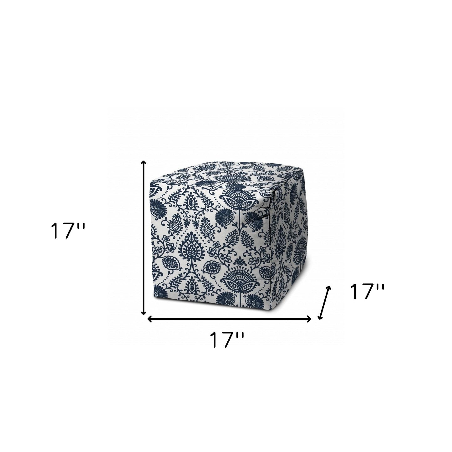 17" Blue Polyester Cube Indoor Outdoor Pouf Ottoman - FurniFindUSA