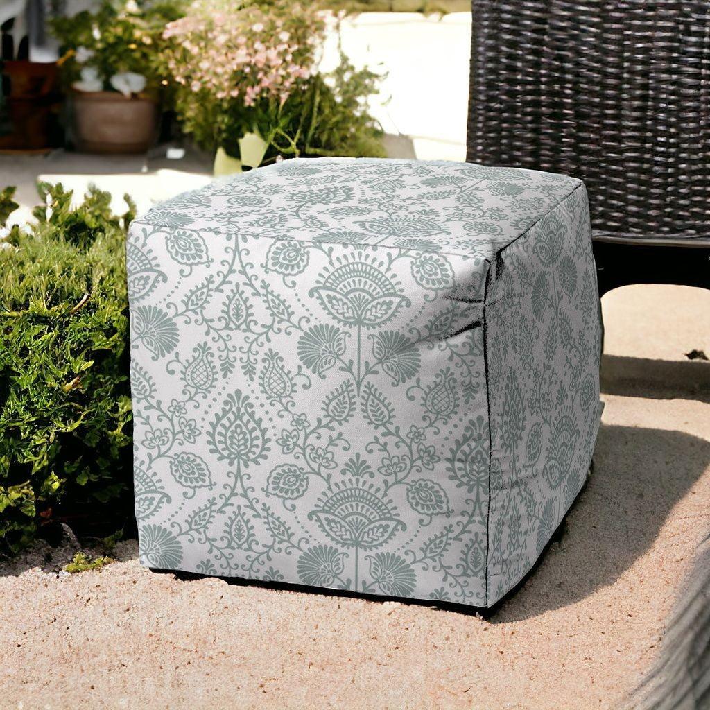 17" Blue Polyester Cube Indoor Outdoor Pouf Ottoman - FurniFindUSA