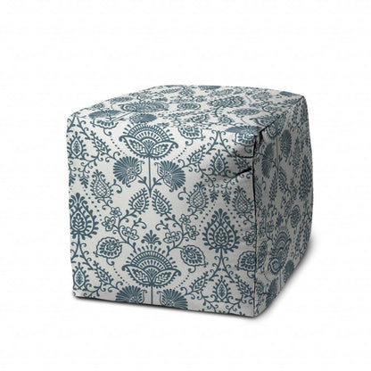 17" Blue Polyester Cube Indoor Outdoor Pouf Ottoman - FurniFindUSA