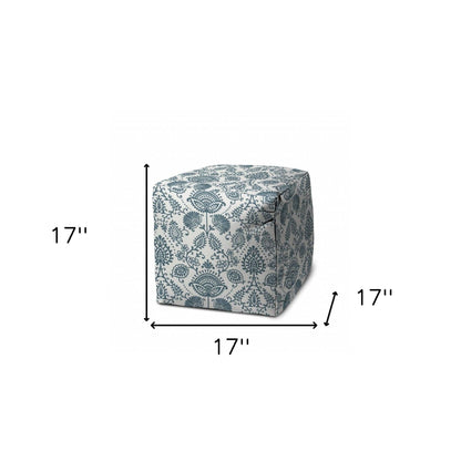 17" Blue Polyester Cube Indoor Outdoor Pouf Ottoman - FurniFindUSA