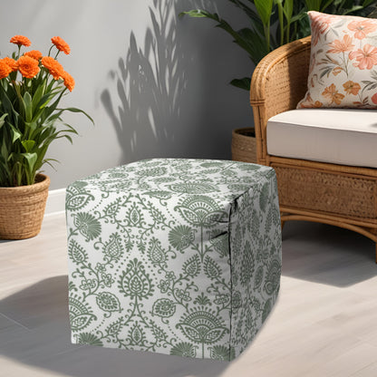 17" Green Polyester Cube Indoor Outdoor Pouf Ottoman