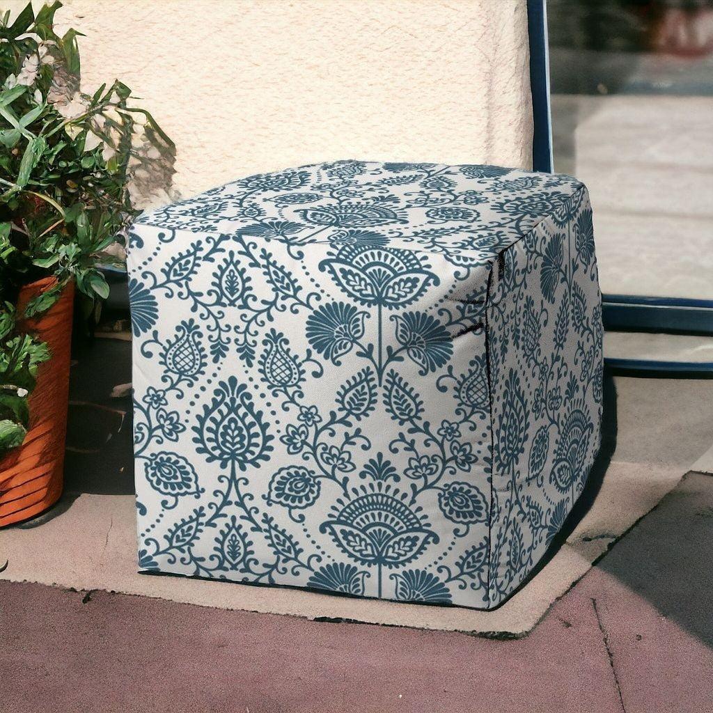 17" Blue Polyester Cube Indoor Outdoor Pouf Ottoman - FurniFindUSA