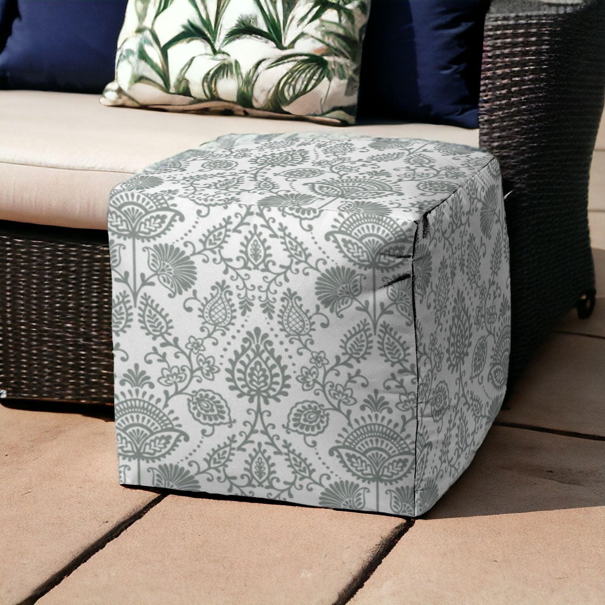 17" Blue Polyester Cube Indoor Outdoor Pouf Ottoman - FurniFindUSA