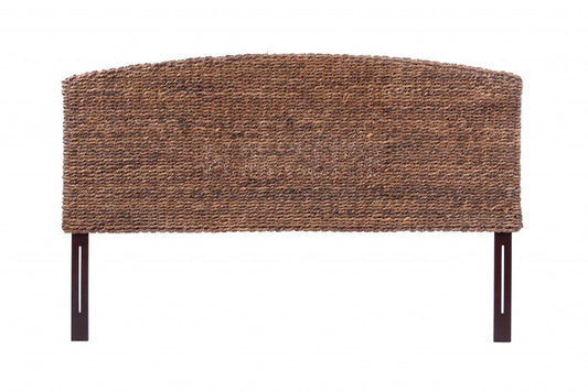 Brown Natural and Rustic Woven Banana Leaf Curved King Size Headboard HomeRoots