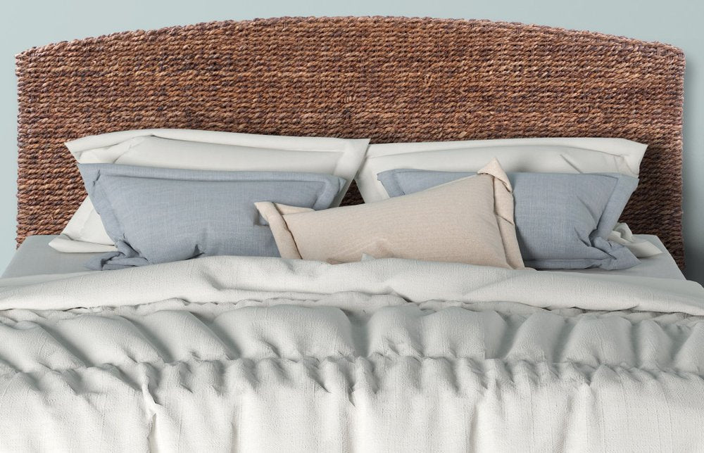 Brown Natural and Rustic Woven Banana Leaf Curved King Size Headboard HomeRoots
