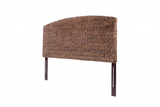 Brown Natural and Rustic Woven Banana Leaf Curved King Size Headboard HomeRoots