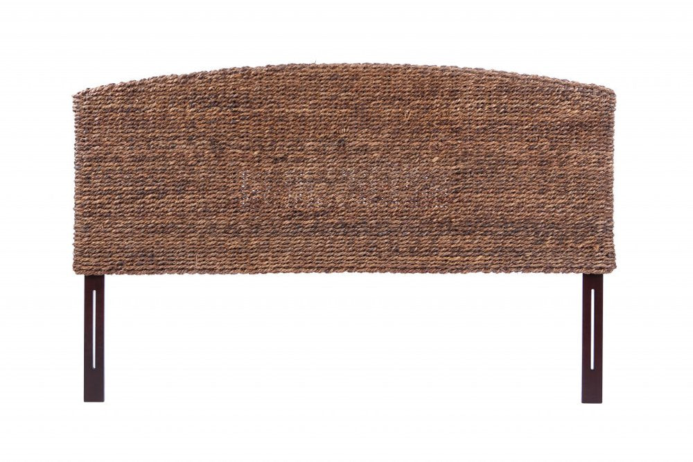 Brown Natural and Rustic Woven Banana Leaf Curved Queen Size Headboard HomeRoots