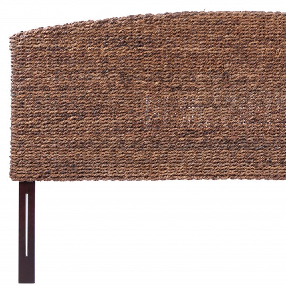 Brown Natural and Rustic Woven Banana Leaf Curved Queen Size Headboard HomeRoots