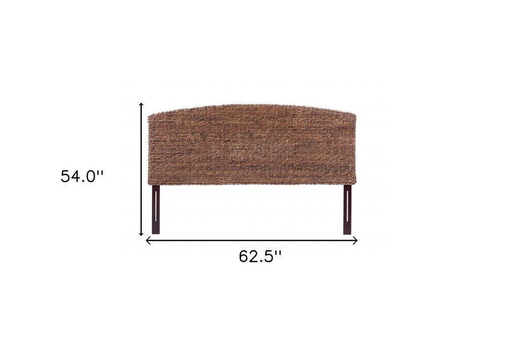 Brown Natural and Rustic Woven Banana Leaf Curved Queen Size Headboard HomeRoots