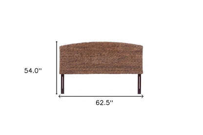 Brown Natural and Rustic Woven Banana Leaf Curved Queen Size Headboard HomeRoots