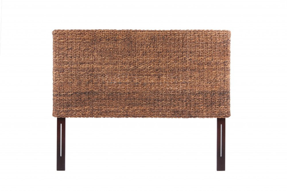 Brown Natural and Rustic Woven Banana Leaf Straight Queen Size Headboard HomeRoots
