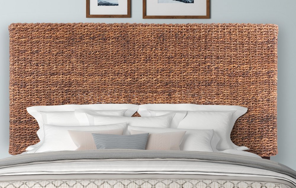 Brown Natural and Rustic Woven Banana Leaf Straight Queen Size Headboard HomeRoots