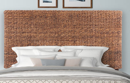 Brown Natural and Rustic Woven Banana Leaf Straight Queen Size Headboard HomeRoots