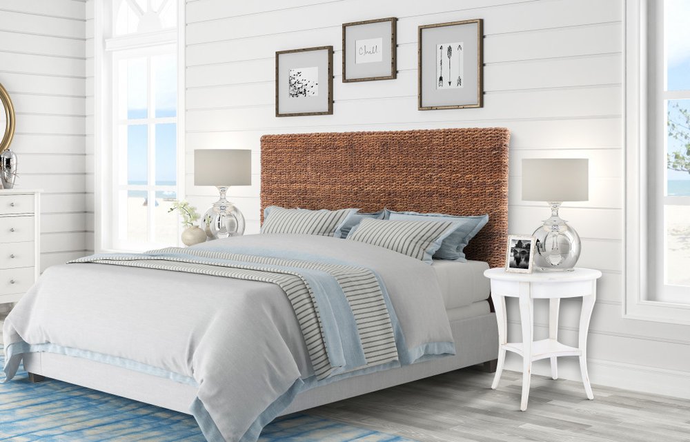 Brown Natural and Rustic Woven Banana Leaf Straight Queen Size Headboard HomeRoots