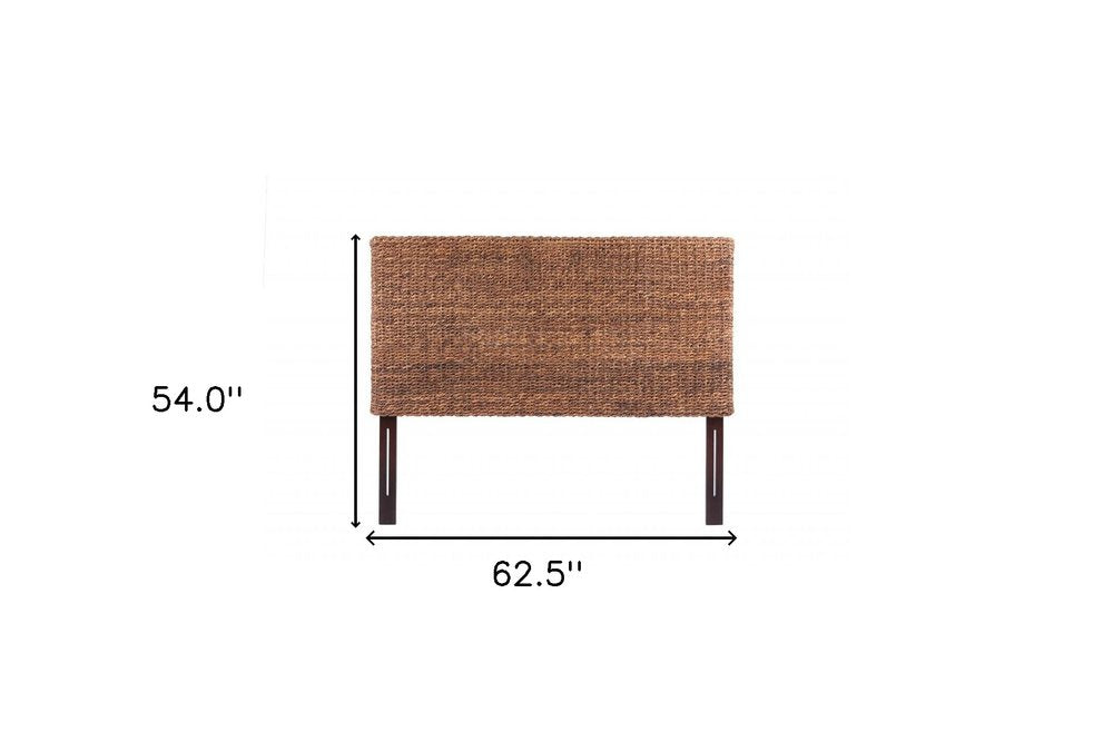 Brown Natural and Rustic Woven Banana Leaf Straight Queen Size Headboard HomeRoots