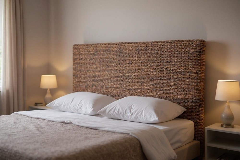 Brown Natural and Rustic Woven Banana Leaf Straight Queen Size Headboard HomeRoots