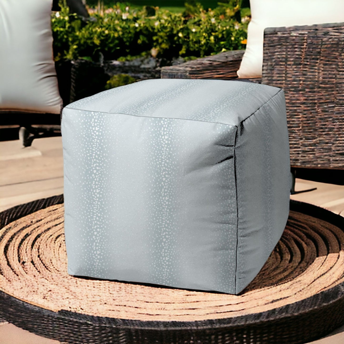 17" Blue Polyester Cube Ombre Indoor Outdoor Pouf Ottoman