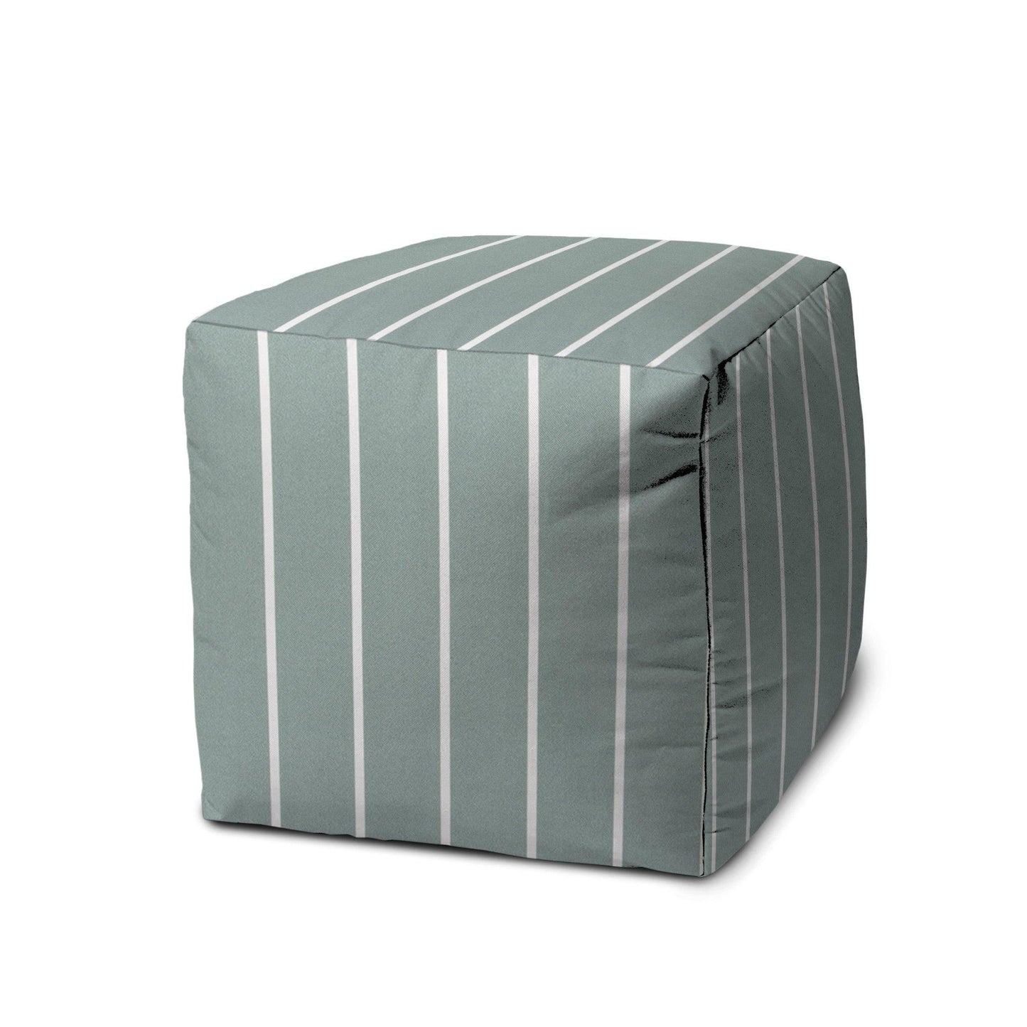 17" Blue Polyester Cube Striped Indoor Outdoor Pouf Ottoman - FurniFindUSA