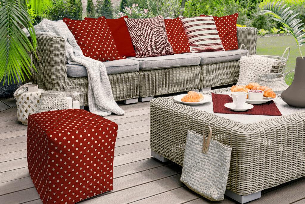 17" Red Polyester Cube Polka Dots Indoor Outdoor Pouf Ottoman - FurniFindUSA