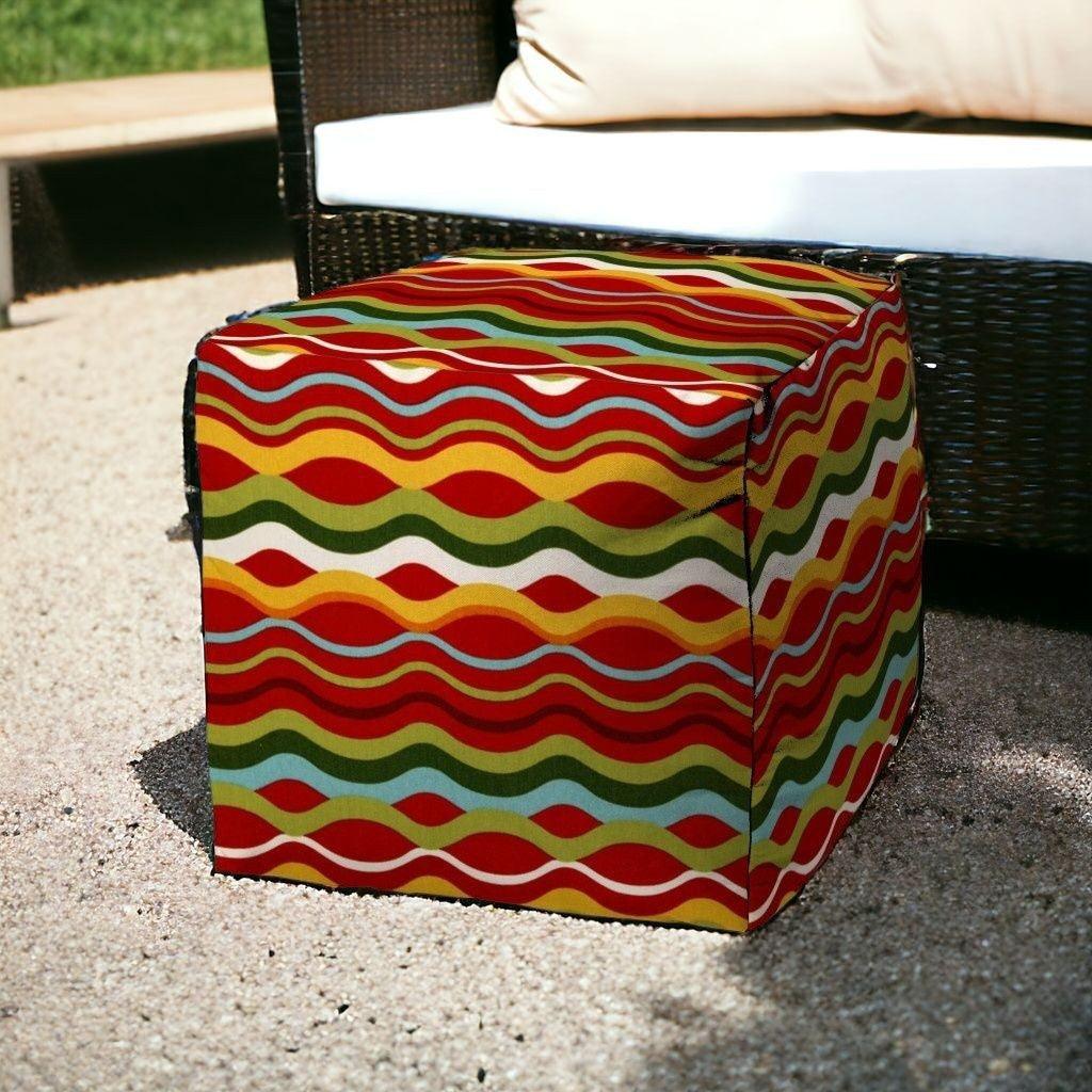 17" Red Polyester Cube Indoor Outdoor Pouf Ottoman - FurniFindUSA