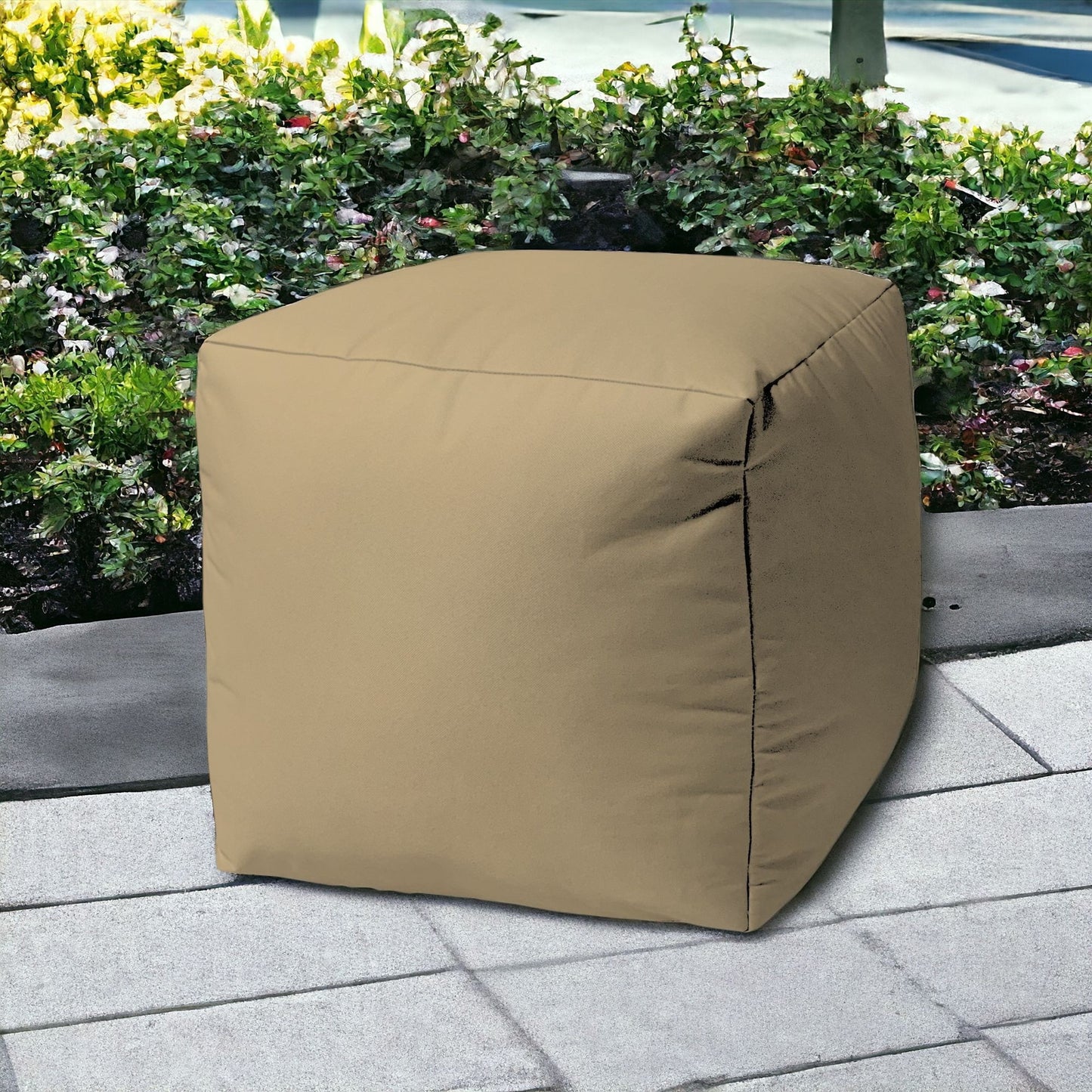 17" Cool Khaki Tan Solid Color Indoor Outdoor Pouf Cover