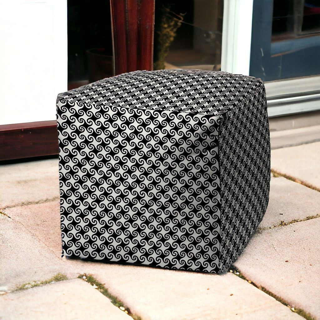 17" Black And White Cube Geometric Indoor Outdoor Pouf Cover