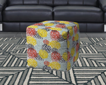 17" Green Cube Floral Indoor Outdoor Pouf Cover