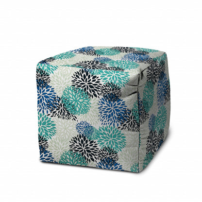 17" Green Cube Floral Indoor Outdoor Pouf Cover