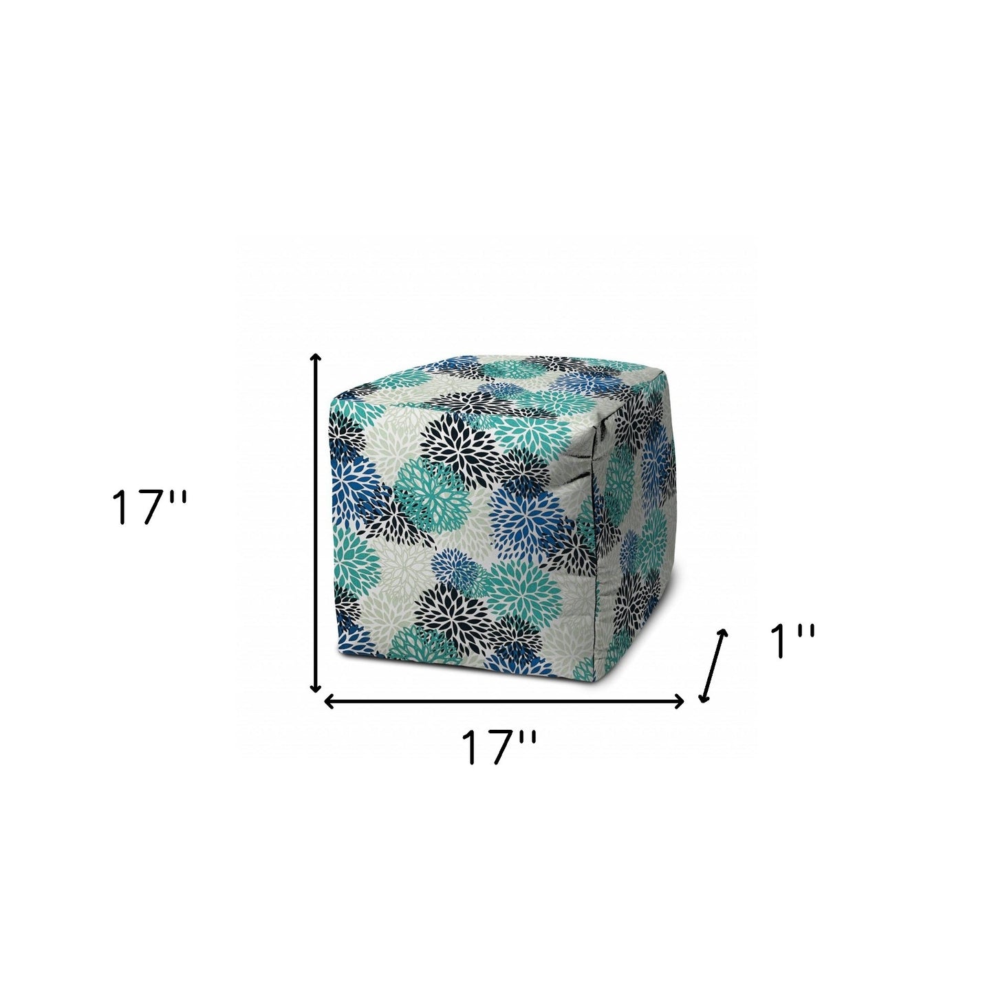 17" Green Cube Floral Indoor Outdoor Pouf Cover