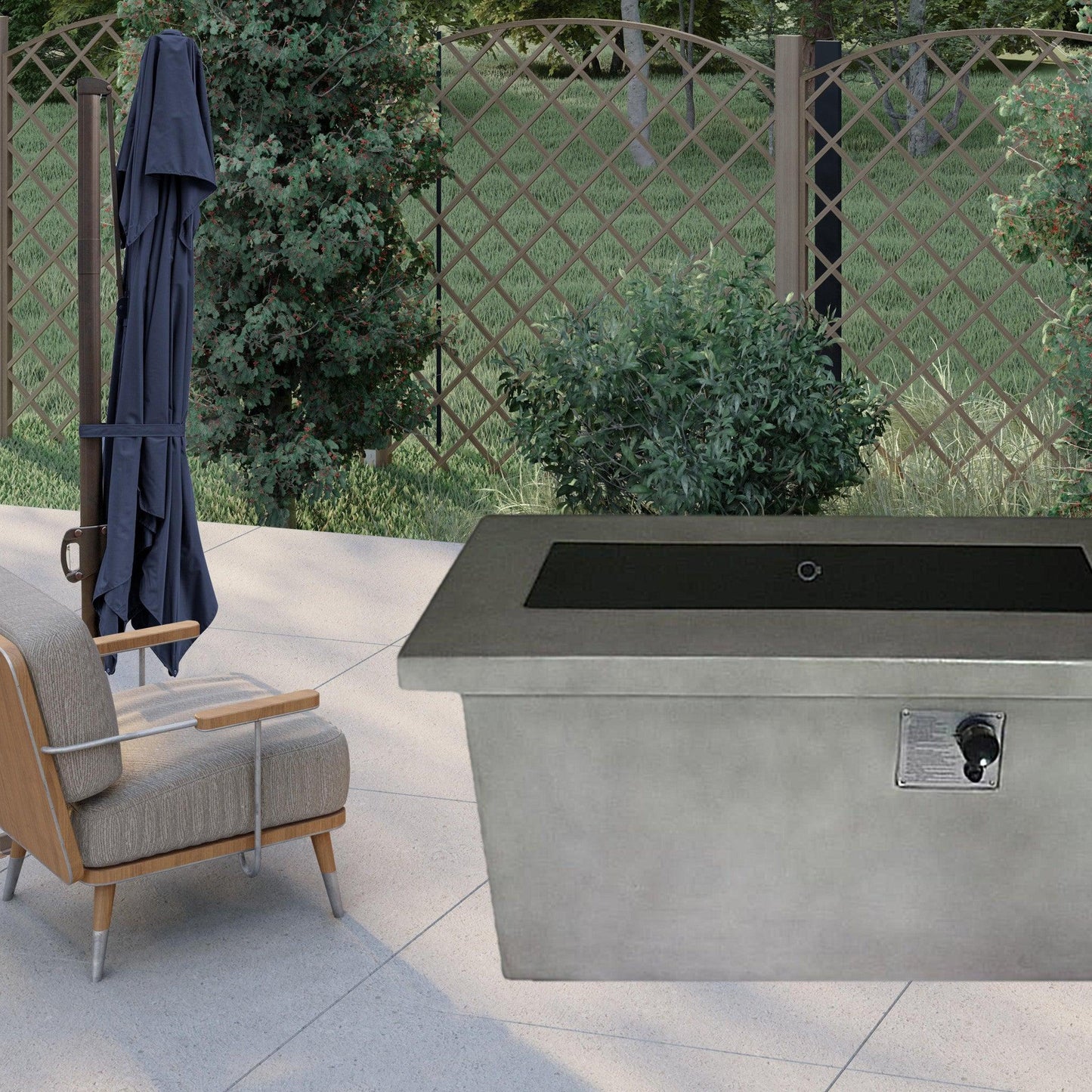 Rectangular Grey Cement Gas Fire Pit with Lava Rocks - FurniFindUSA