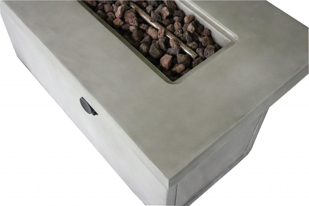 Rectangular Grey Cement Gas Fire Pit with Lava Rocks - FurniFindUSA