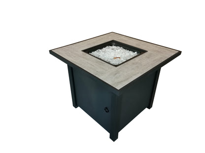 Black Metal and Tile Square Fire Pit with Glass Rocks