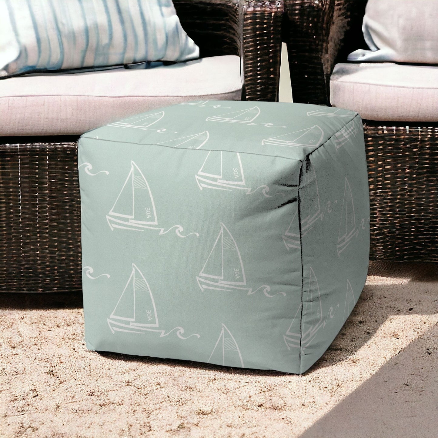 17" Green Cube Indoor Outdoor Pouf Cover - FurniFindUSA