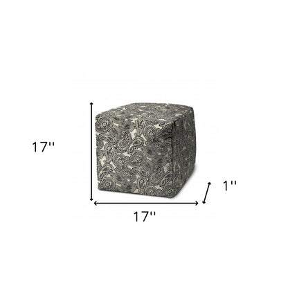 17" Gray Cube Paisley Indoor Outdoor Pouf Cover