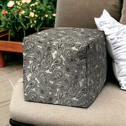 17" Gray Cube Paisley Indoor Outdoor Pouf Cover